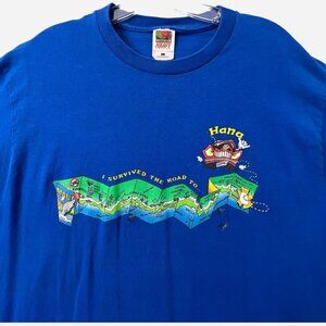 Vintage 90s I Survived the Road To Hana T Shirt Mens Large Blue Graphic Maui